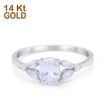 14K White Gold Oval Art Deco Engagement Ring Marquise Simulated CZ Size-7
